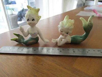 Mermaid VINTage Figurine  Japan Bradley ? Mermaid  Blonde Winking Set Of 2 Paint • $192.37