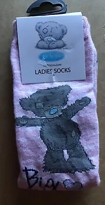 Ladies Pink Socks With Tatty Ted And Big Hugs Detail. Striped Or Plain • $6.30