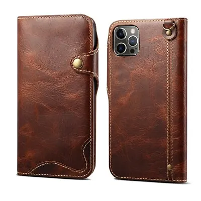 Real Leather Wallet Card Slot Sand Holder Case For IPhone 15 14 13 12 11 XS 7 8+ • $26.94