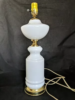 Vintage White Milk Glass W/Brass Leviton Table Lamp • $13.99