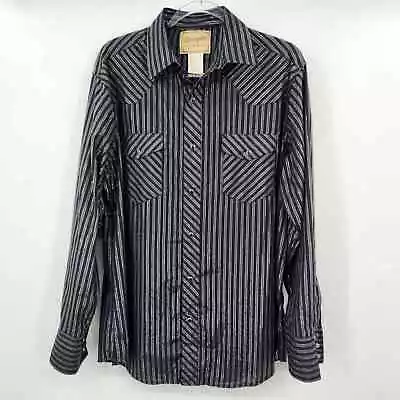 Wrangler Mens Long Sleeve Button Front Shirt Size Large Black Metallic Stripe • $29.95