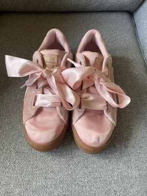Puma Basket Suede Satin Bow Baby Light Pink Trainers Silky Ribbon 🎀 • £19.99
