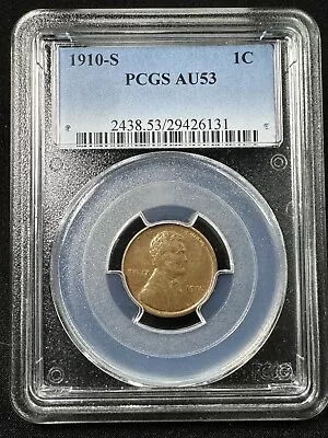 💥 1910 S 1c PCGS AU53 LINCOLN WHEAT CENT 💥 • $74.95
