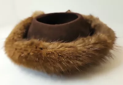 Vintage 1950's Mink Fur Womens Hat Brown Wool Felt Open Top EXCELLENT CONDITION  • $34.50