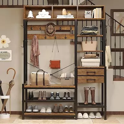 Entryway Bench With Coat Rack & 3 Storage Cubbies Hall Tree With Shoe Shelves • $159.99