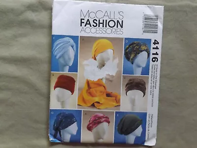 McCalls Sewing Pattern 4116 Hats Headwraps Turbans Misses Girl Sizes S-M-L Scarf • $6.99