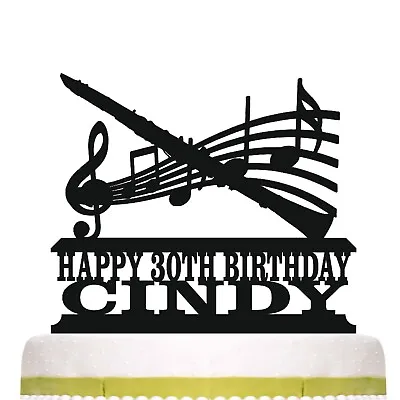 £9.95 • Buy Personalised Acrylic Clarinet Musical Notes Birthday Cake Topper Decoration