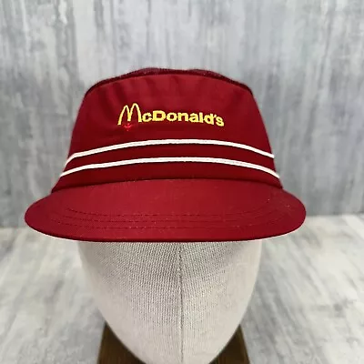 Vintage McDonald's Fast Food Uniform Snapback Hat Cap Mesh Burgundy Gold Arches • $18.28