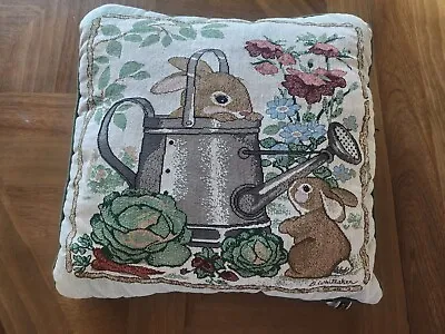 Rabbit Bunny Lettuce Water Can Easter Whiteaker Needlepoint Throw Pillow 16” • $24.99