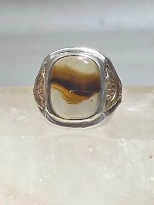 Agate Ring Size 11.25 Art Deco Sterling Silver Women Men • $165