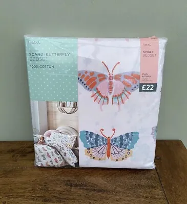 £15.99 • Buy Next Scandi Butterfly Single Reversible Cotton Duvet Cover & Pillowcase Set BNIP