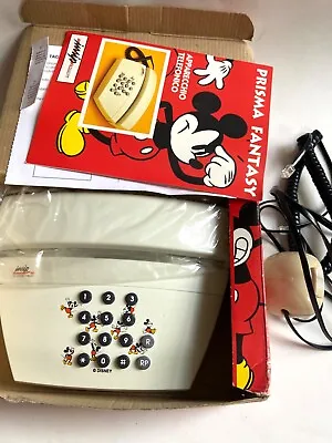 Vintage Disney Mickey Mouse Telephone Phone Push Button Cord Insip Telecom Italy • $50