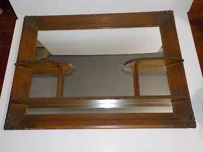 Mid Century Solid Wood Gesso Wall Curio Shadow Box Mirror Display Shelf Metal • $99.99