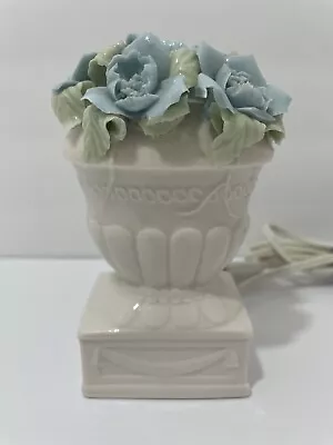 VTG I W Rice Japan Porcelain Night Light White Blue Flowers Electric  • $28