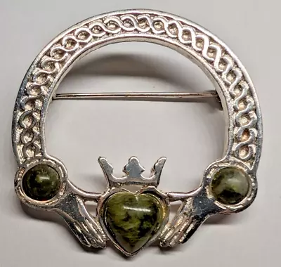 Vintage Celtic Brooch W/ Green Stones • $5