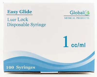 Global Medical Products - Easy Glide 1cc Luer Lock Syringe (No Needle) - QTY 100 • $16.99