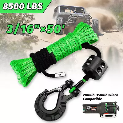 3/16  X 50' 8500LBS Synthetic Rope Winch Cable Hook Stopper For ATV UTV Polaris • $38.99