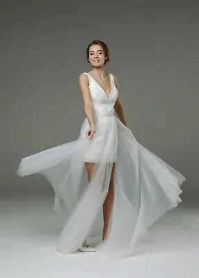 Women Custom Made Satin White Beads Embellished Mini Dress Wedding Bridal Attire • $1427.99