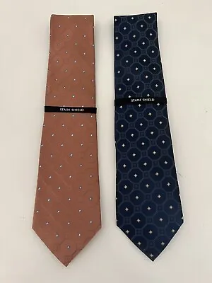 Van Heusen Silk Tie Blue & Melon Honeycomb Mens Necktie 57 X 3.5 (NWT) Lot Of 2 • $25