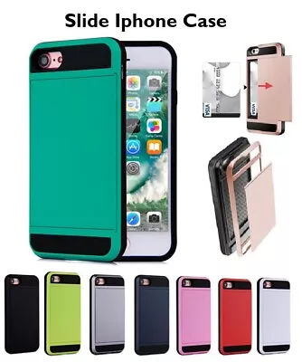 $7.99 • Buy Iphone 7 8plus Xs 11 12 13 Mini Pro Max Shockproof Slide Wallet Card Holder Case