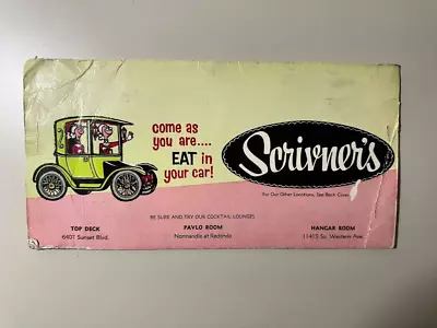 Original 1950s SCRIVNER'S DRIVE-IN Vintage Menu Los Angeles Mid-Century RARE • $99