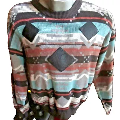 SMALL IMPACT Vintage 90s Men's Multi-Color Cosby Crewneck Sweater (Biggie Style) • $33.81