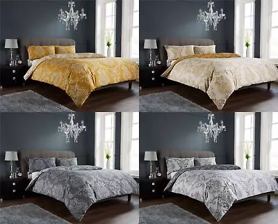 Royal Damask Duvet Quilt Cover Set Bed Linen Double King Size Grey Gold • £13.95