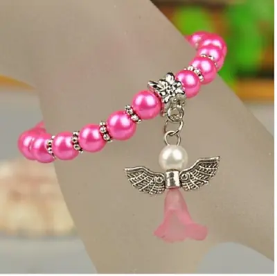 Children's 'Hot Pink Angel' Stretch Bead Bracelet • £10.99