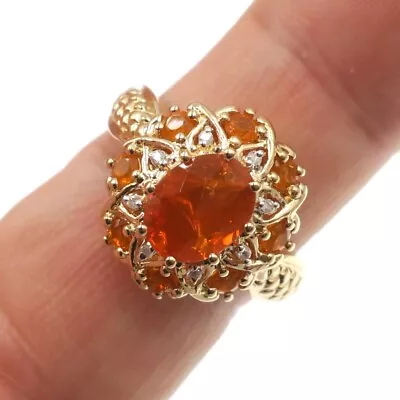 14k Solid Yellow Gold Natural Mexican Fire Opal And Diamond RIng Size 7.75 • $646.75