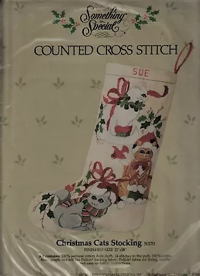 SEALED Vintage 1985 Something Special Cross Stitch Kit Christmas CATS Stocking • $14.40