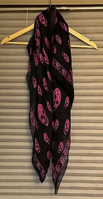 Alexander McQueen Scarf Stole Black Pink 100％ Silk Skull Pattern Original Owner • $125