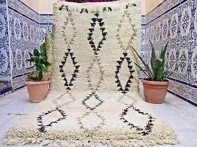 Vintage Moroccan Azilal Rug Handmade Tribal Area Carpet Wool Old Berber Kilim • $415.60