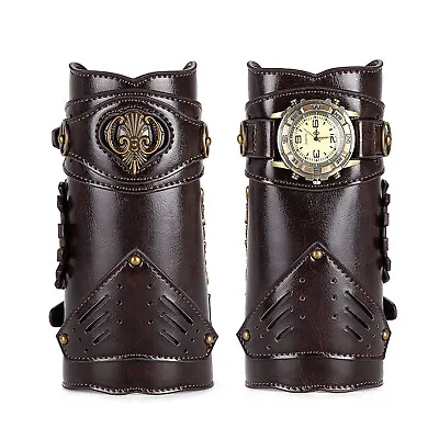 Steampunk Watch Men Wide Genuine Leather Bracelet Wristband Bracer Arm Armor Cuf • $34.19