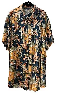 Margaritaville Mens XL Hawaiian Shirt Rayon Parrots Floral Tropic Jimmy Buffett • $27.74