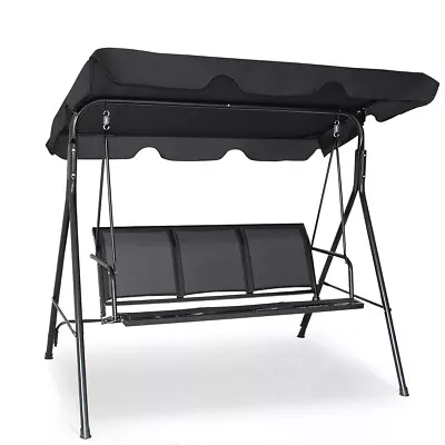 Garden Swing Chair 3 Seater Hammock Patio Outdoor Sunshade W/ Adjustable Canopy • £94.95