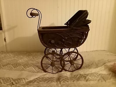 Vintage Wicker Ratan Baby Doll Pram Carriage Buggy Antique Stroller Home Decor • $50