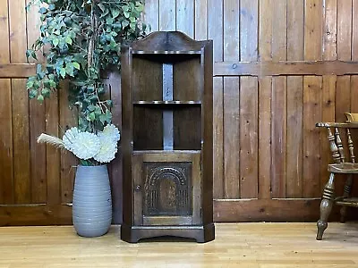 Vintage Oak Low Corner Shelves  Rustic Tudor Style Cupboard  Drinks Cabinet • £245