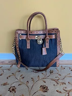 Brand New Michael Kors Large Hamilton Satchel Navy Denim • $75