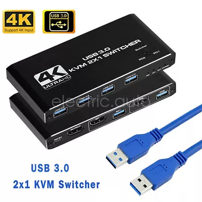 4 Port USB 3.0 HDMI KVM Switch Box 4K60Hz 2 In 1 Out PC Mouse Keyboard Sharing • $27.87
