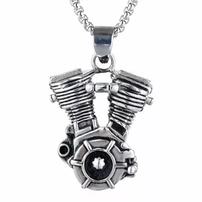 Mens Motorcycle Engine Necklace Biker Pendant Heavy Stainless Steel Punk • $7.99