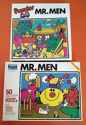 2 Vintage Retro 70s Mr. Men 50 Piece Jigsaw Puzzle Hope Hestair Roger Hargreaves • £15