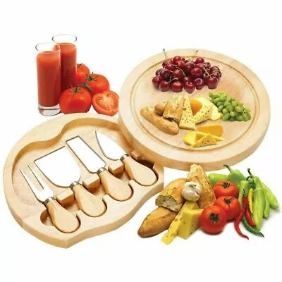 NEW Oval Cheese Board Wooden Board With Slide Out Drawer Set Of 4 Knives Kitchen • £13.90