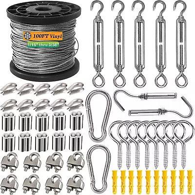 Rope Kit 304 Stainless Steel Wire Cable 7X7 Strand Core 100Ft Vinyl 1/16 Wire  • $42.91