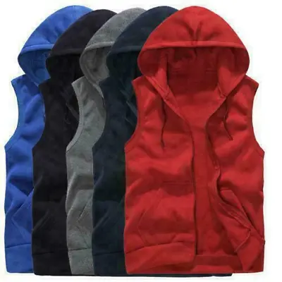 Casual Men Sweatshirt  Sleeveless Zip Up Hooded Sport Hoodie Vest Coat Waistcoat • $30.39