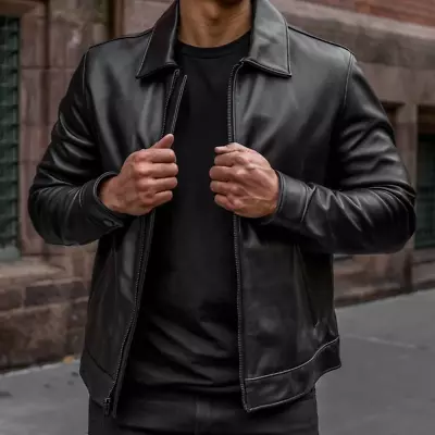 Racer Jacket For Men Black Leather Biker Moto Size XS S M L XL XXL Custom Made • $137.27