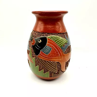 Vintage Handcrafted Talavera Red Pottery Handcrafted Bright Colored Fish Motif • $24