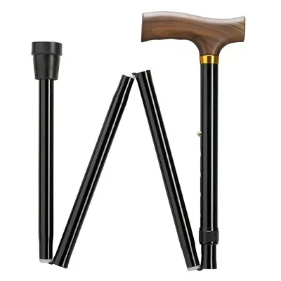 Harvy Extra Long Black Adjustable Aluminum Folding Wood Handle Cane For Tall Men • $39.99