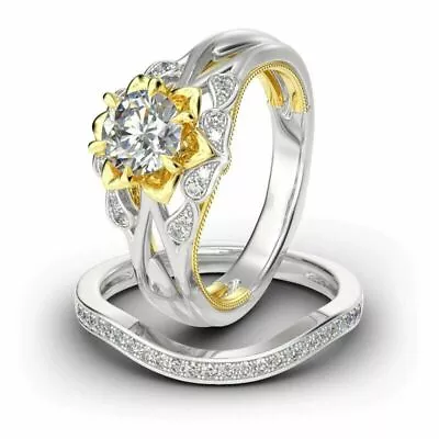 Flower Round 2.00 Ct Diamond Silver Ring Set VVS1/D Fine Ring Lab Created !! • $299.80