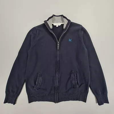 Crew Clothing Mens Cardigan Navy Blue Medium Full Zip Cotton Knitted • $18.64
