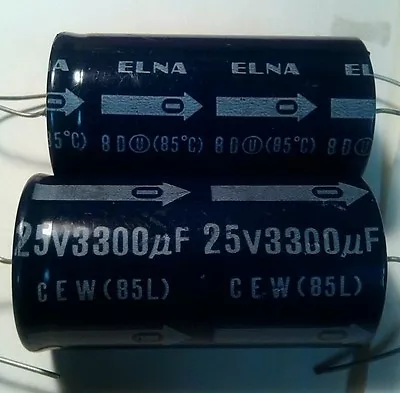 2 NOS Elna 3300uf 25v Radial Large Can Capacitor Min 85c Audio Quality Japan  • $3.49